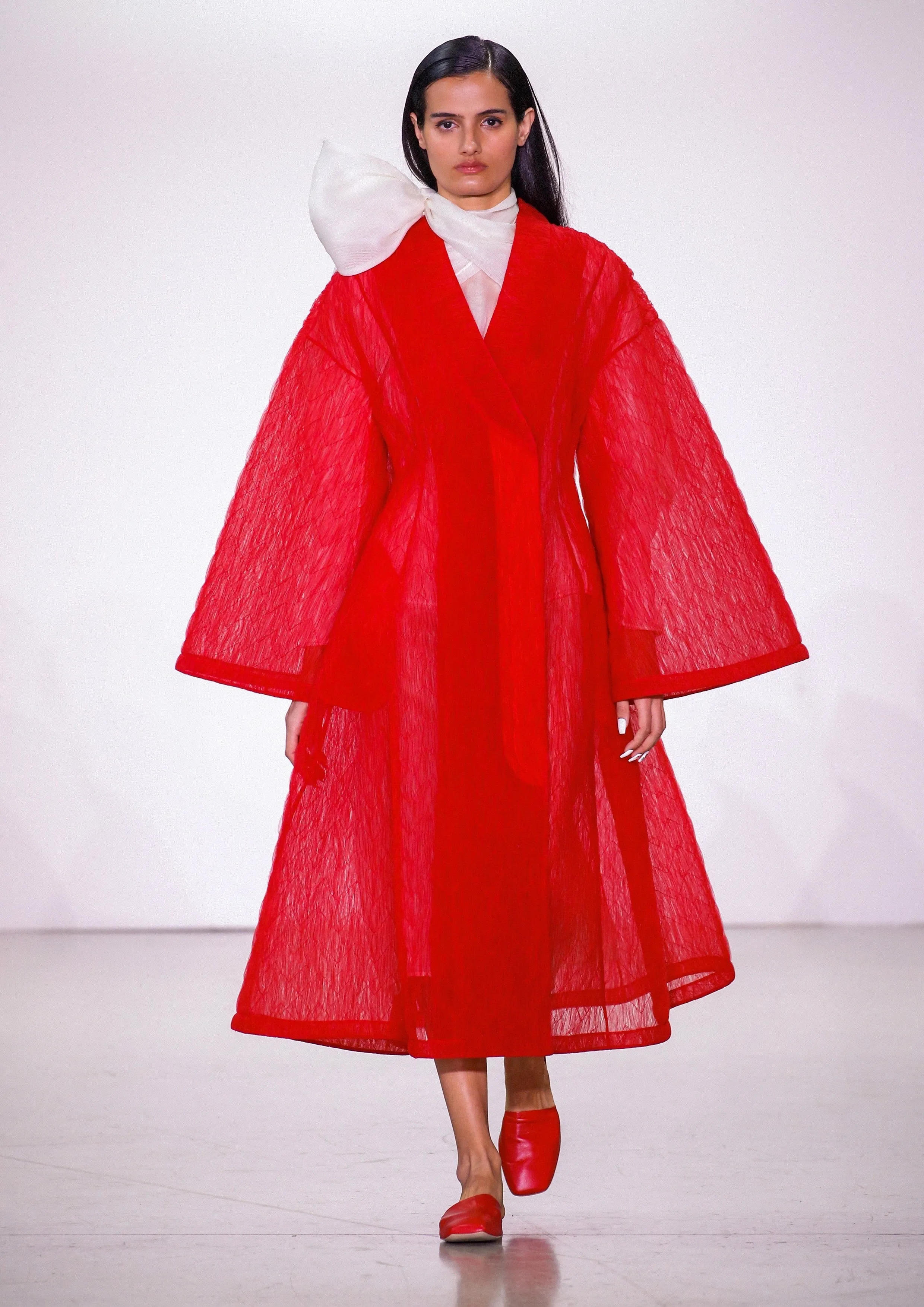 Quilted French Tulle Coat in Empress Red