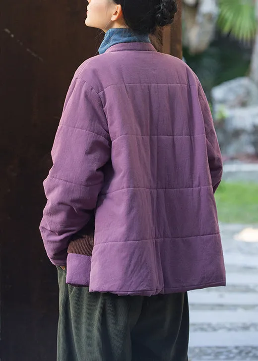 Retro Purple Chinese?Button Pockets Thick Parkas Winter QO057