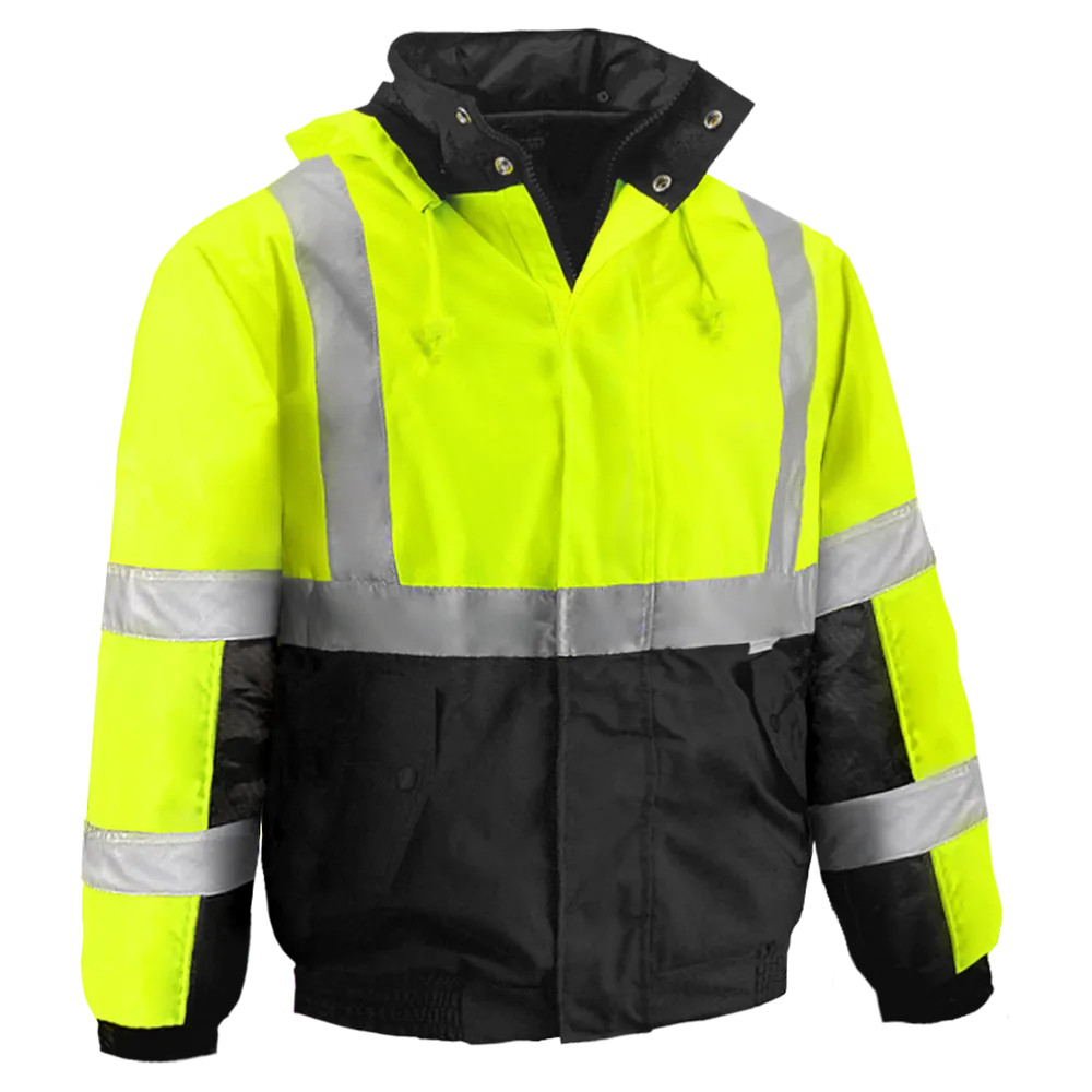 Safety Jacket Hi Vis Bomber Zip-Out Liner Breathable Waterproof Lime & Black