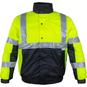 Safety Jacket Hi Vis Bomber Zip-Out Liner Breathable Waterproof Lime & Black