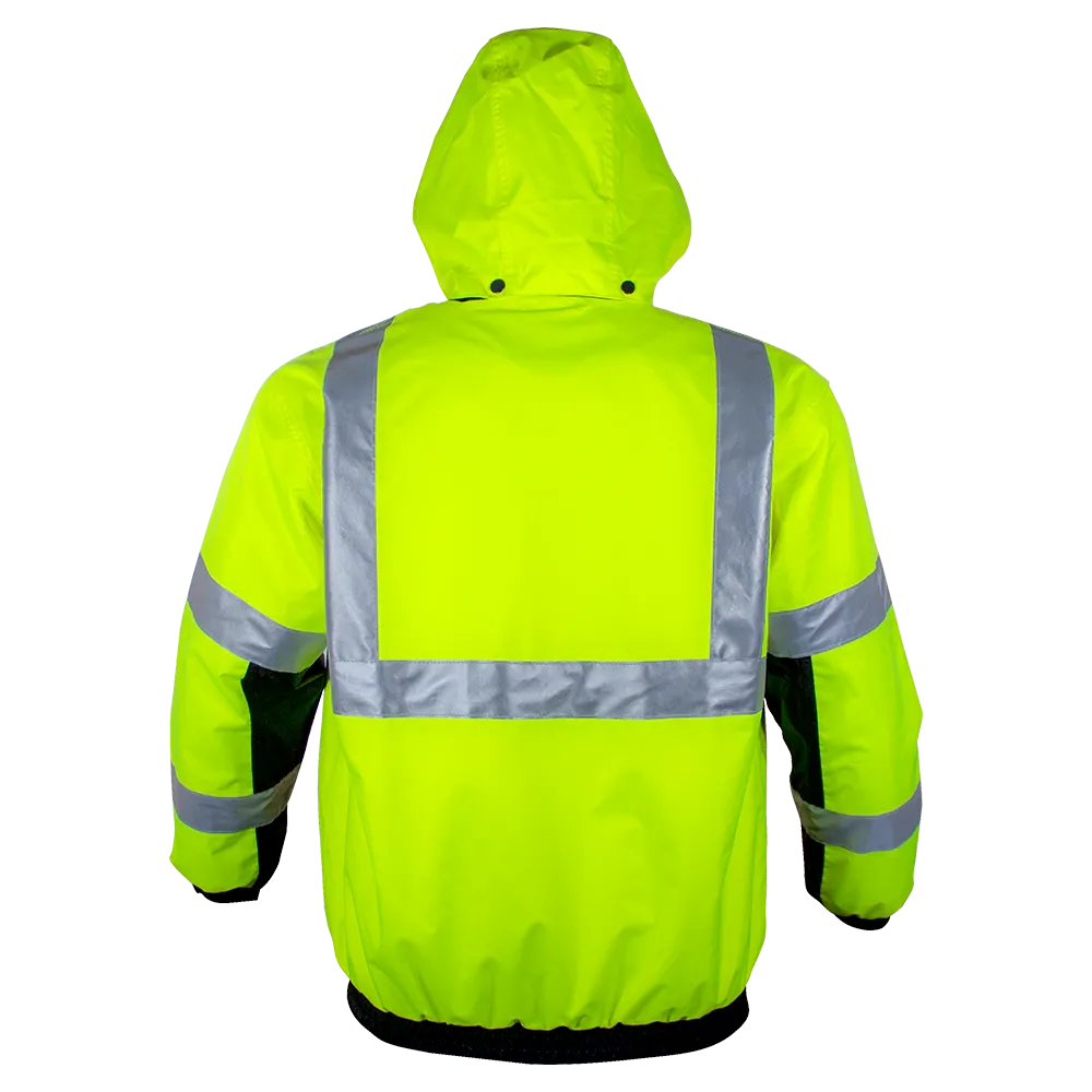 Safety Jacket Hi Vis Bomber Zip-Out Liner Breathable Waterproof Lime & Black