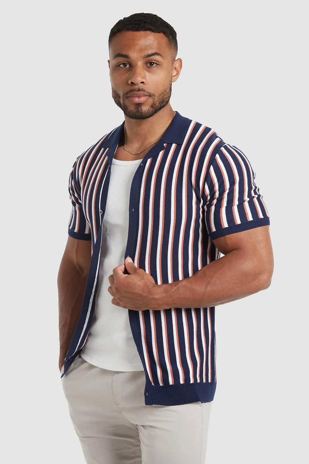 Striped Knitted Short Sleeve Shirt