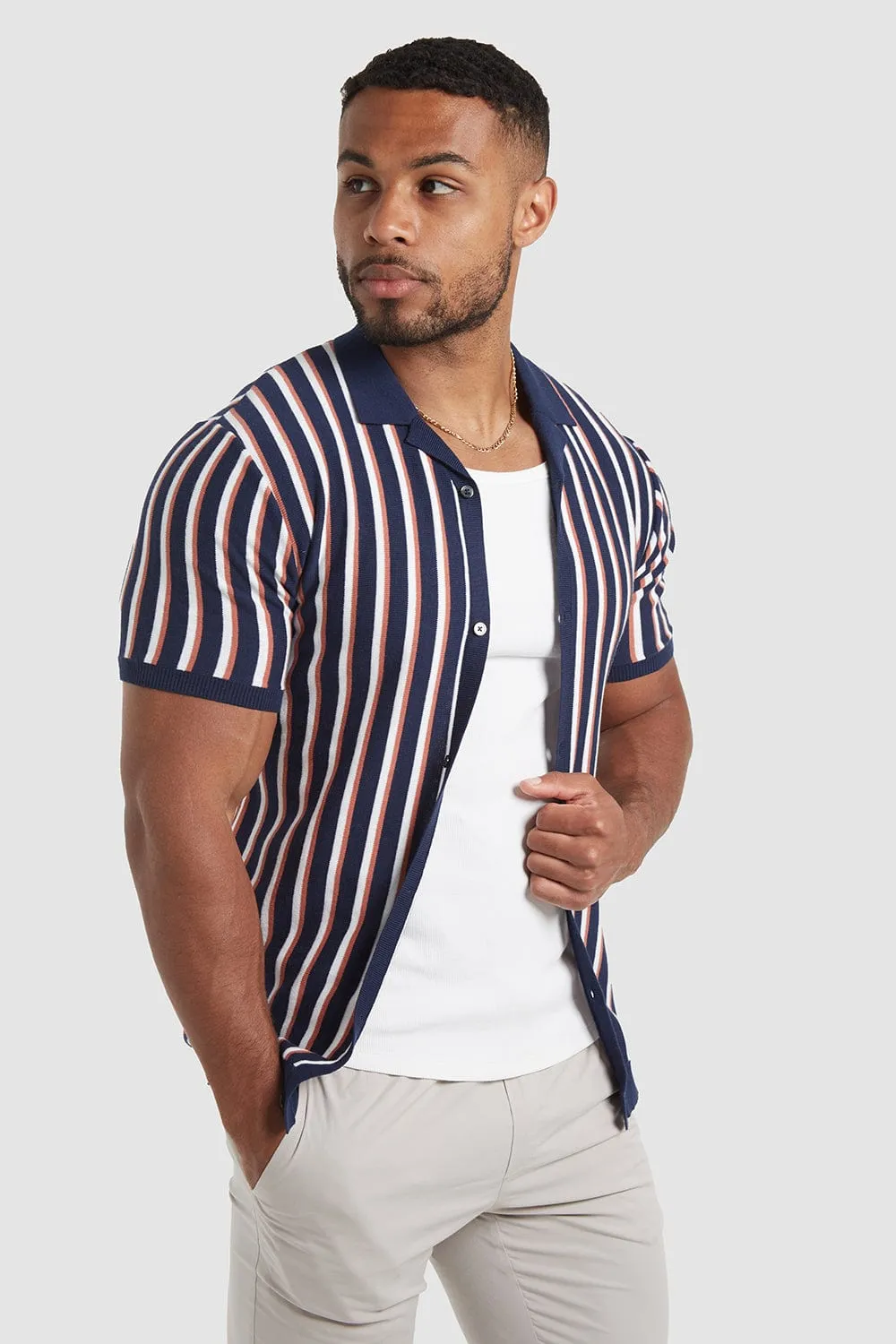 Striped Knitted Short Sleeve Shirt