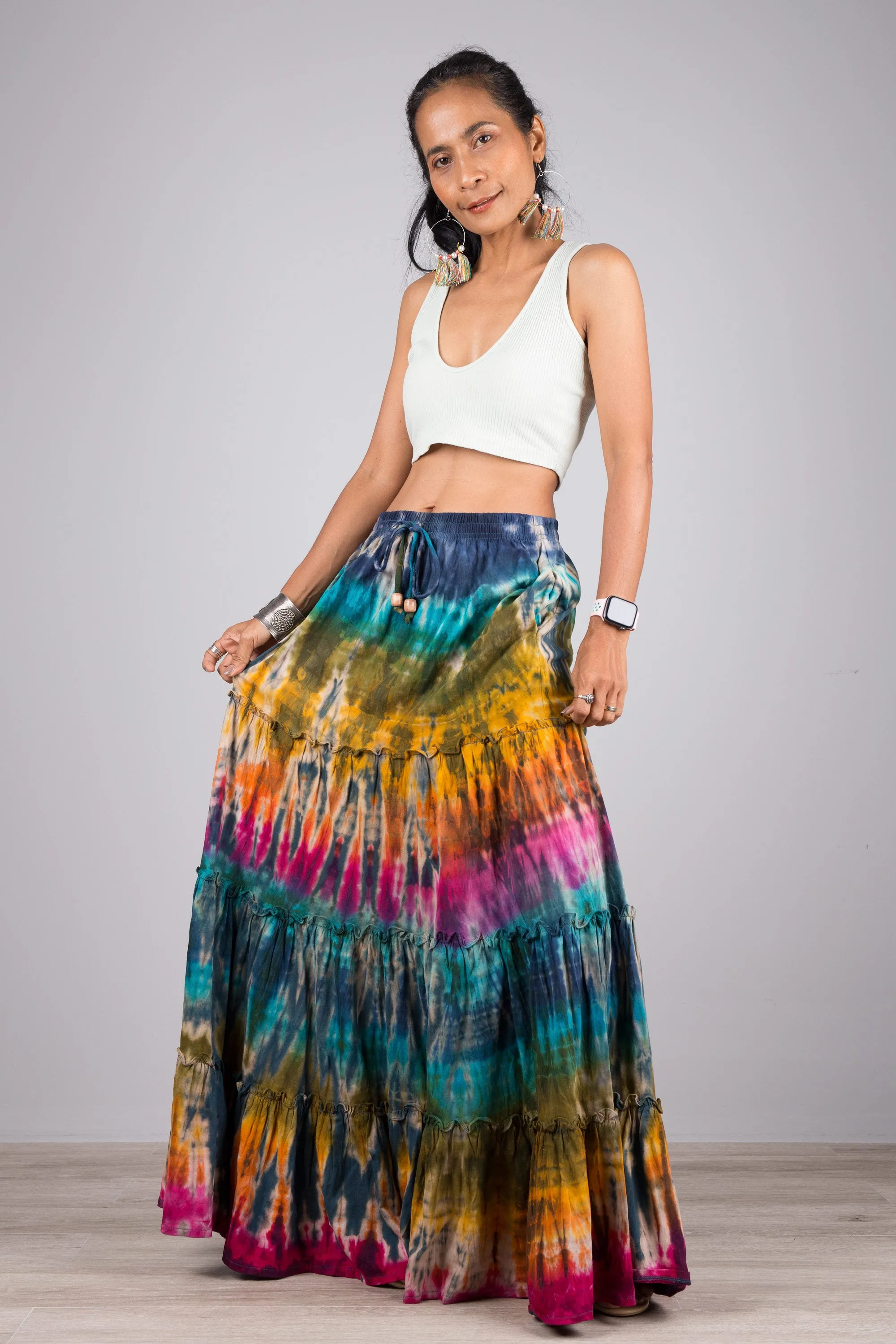 Tie dye skirt | Tiered maxi skirt | Rainbow swirl skirt