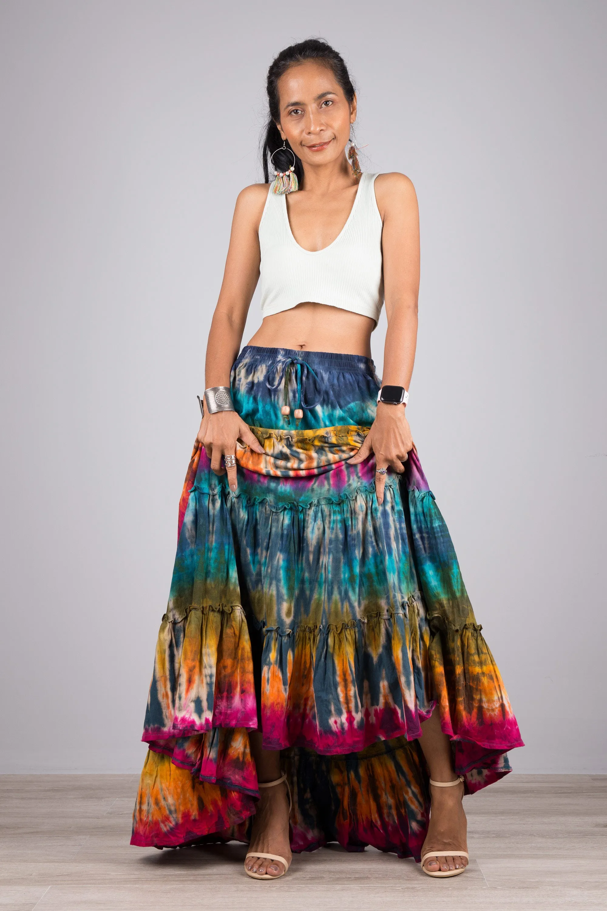 Tie dye skirt | Tiered maxi skirt | Rainbow swirl skirt