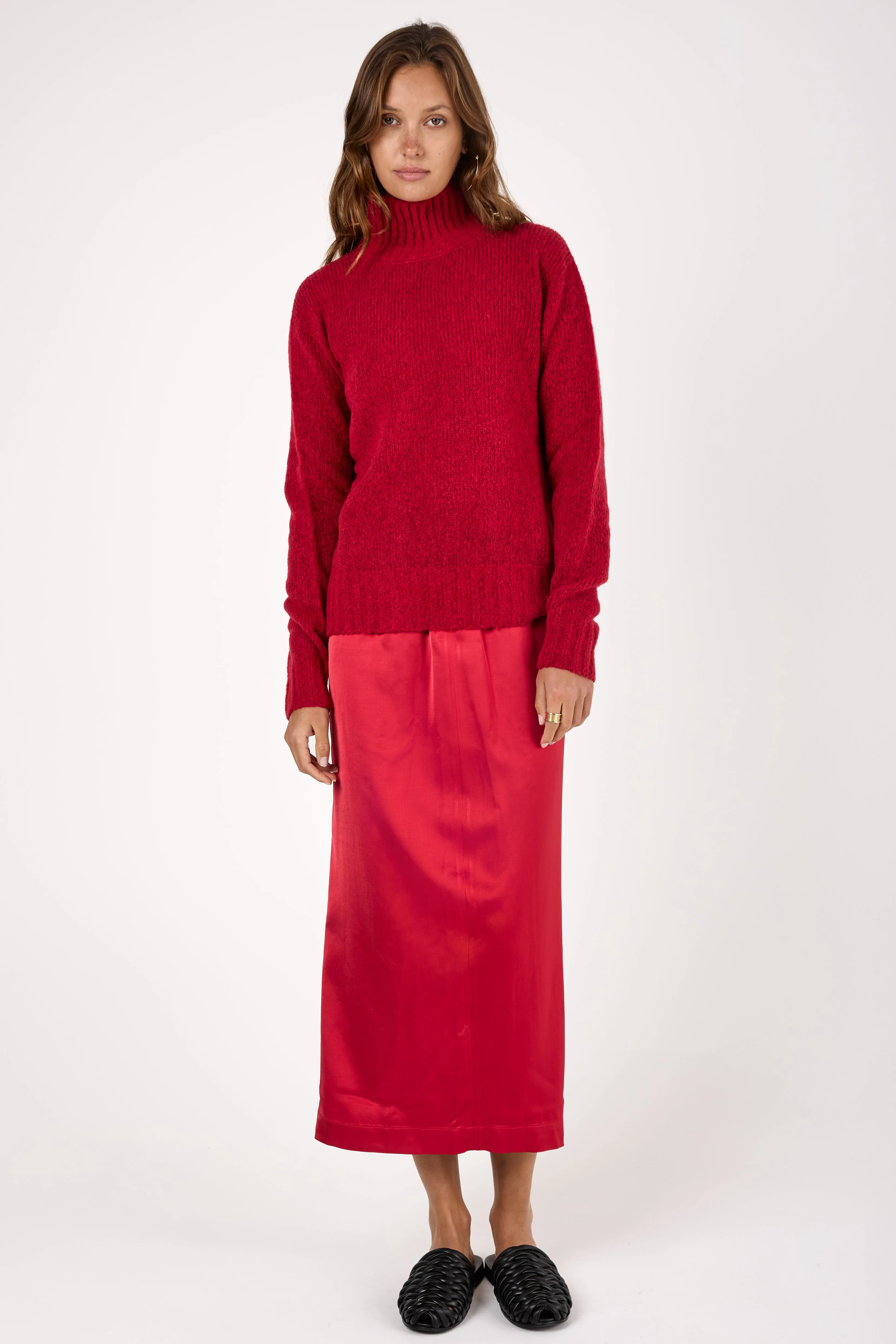 Viscose Wool Skirt in Rosso