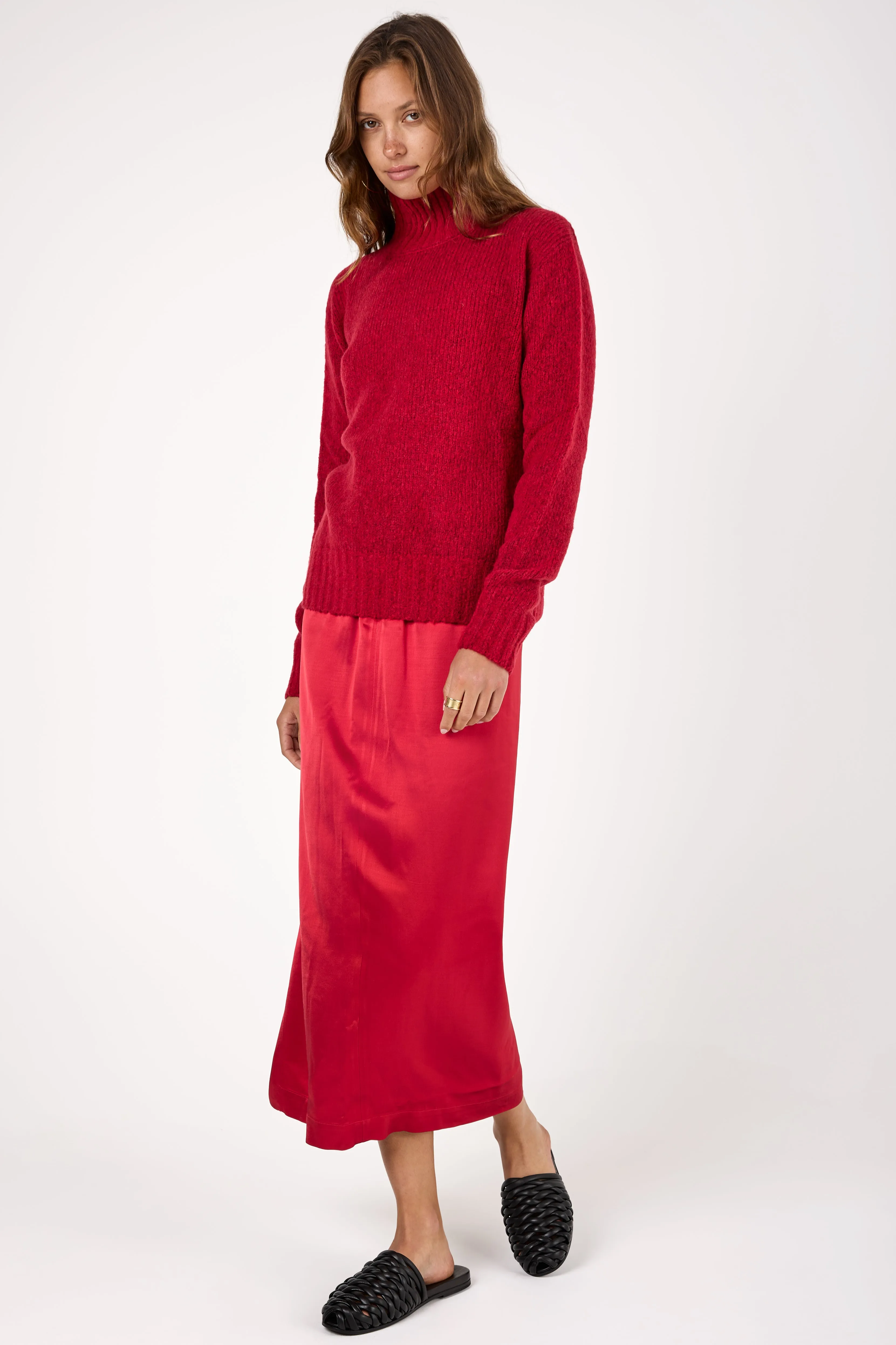 Viscose Wool Skirt in Rosso