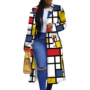 Women's Colored Geo Turn Down Collar Trench Coat